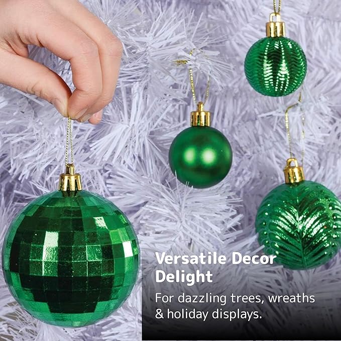 Prextex 36pc Shatterproof Green Christmas Balls Ornament Set - Festive Christmas Tree Ornaments in 3 Different Sizes and 6 Styles - Holiday Decoration with Hanging Loops for Tree, Wreath, Party Decor
