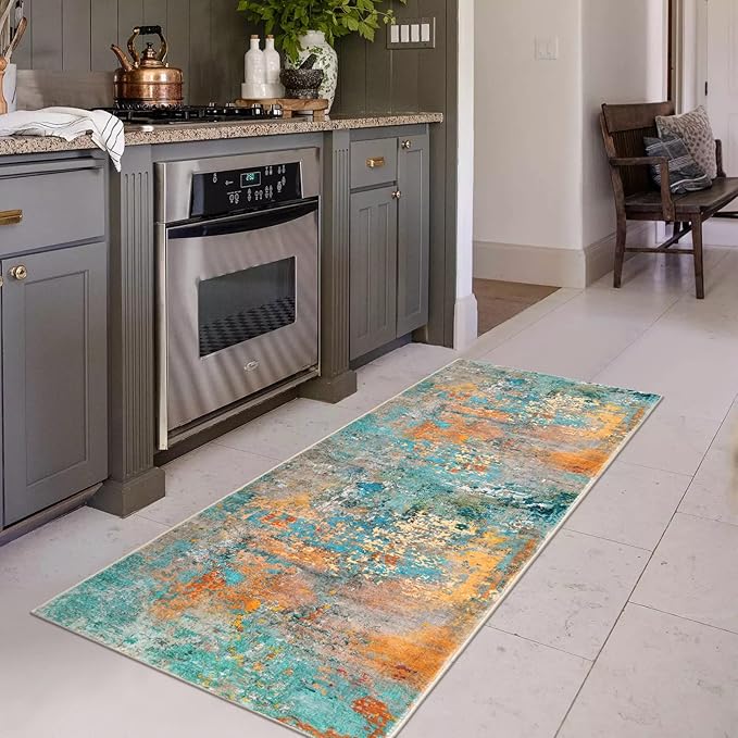 Lahome Modern Abstract Runner Rug - 2x6 Washable Hallway Rug Runner Soft Colorful Bedoom Carpet, Non-Slip Low Pile Contemporary Accent Mats for Kitchen Nursery Laundry Room
