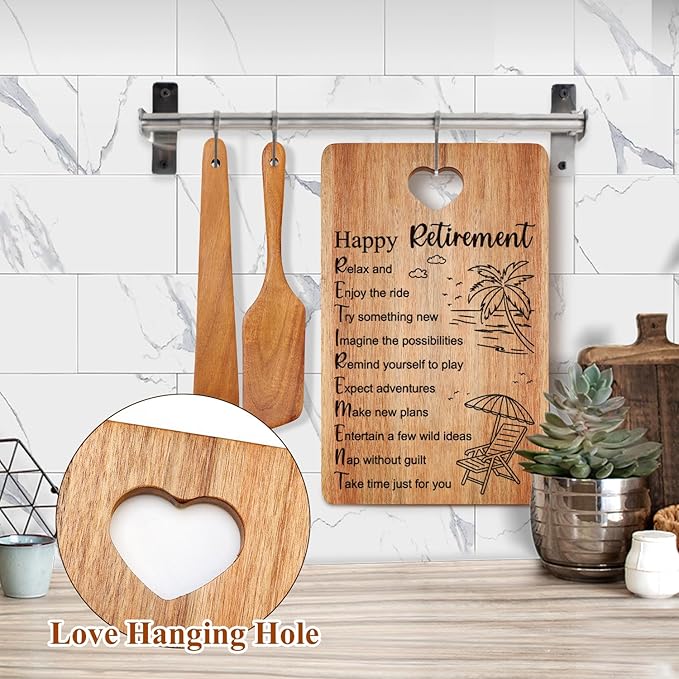 Retirement Gift for Women Men Acacia Wooden Cutting Board Retired Gift Funny Farewell Gift for Coworker Teacher Boss Nurses Friend Mom Ladies Happy Retirement Gift Wood Engraved Board Going Away Gift