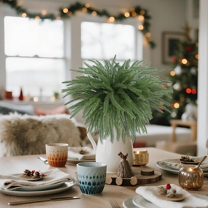 DR.DUDU Christmas Decorations Indoor - 8 Pack 18 in Norfolk Pine Stems, Real Touch Artificial Greenery for DIY Wreaths, Vase Filler & Holiday Decor, Faux Pine Branches for Table Centerpieces & Home
