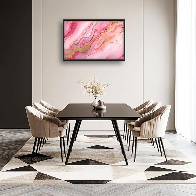 Lovira Abstract Pink Marble Large Wall Art Gold Wave Canvas Wall Decor Pictures Prints Painting Framed Modern Artwork for Living Room Bedroom Bathroom Office 24"x36"