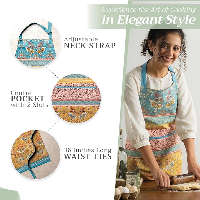 Maison d' Hermine 100% Cotton Apron for women with Pocket Kitchen Chef Apron for Men Cooking Gardening Server Waitress