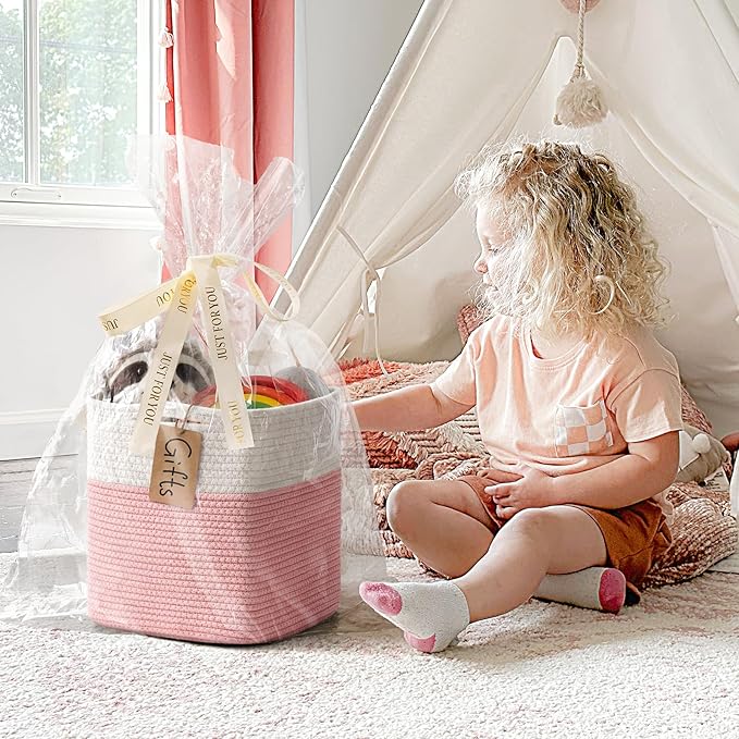 INDRESSME 11x11 Cube Storage Bins, 3-Pack Stuff Animal Storage Baskets for Gifts Pink Storage Bins for Classroom Cube Baby Nursery Basket, Closet, Small Kids Toy Basket