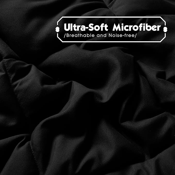 HIG 3pc Black King Size Comforter Set -All Season Reversible Down Alternative Comforter with Two Shams -Quilted Duvet Insert with Corner Tabs - Diamond Stitched Blanket - Breathable, Soft, Fluffy