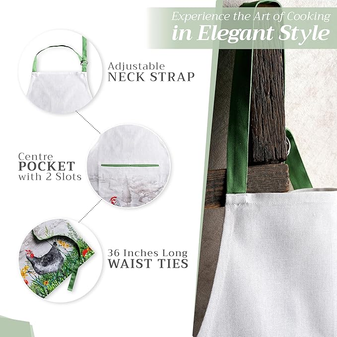 Maison d' Hermine 100% Cotton Apron for women with Pocket Kitchen Chef Apron for Men Cooking Gardening Server Waitress