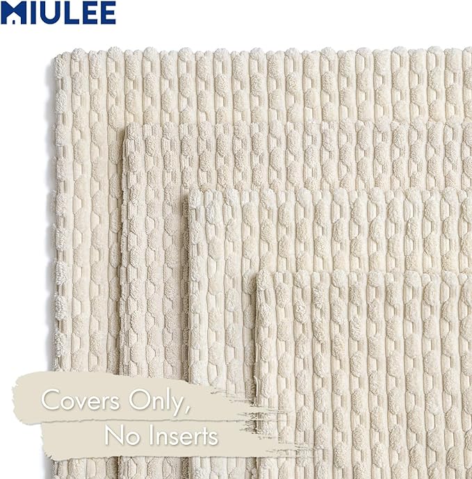 MIULEE Throw Pillow Covers Soft Couch Decorative Set of 4 Boho Striped Cushion Covers Corduroy Pillowcases Farmhouse Home Decor for Couch Bed Sofa Living Room 18x18 Inch Beige