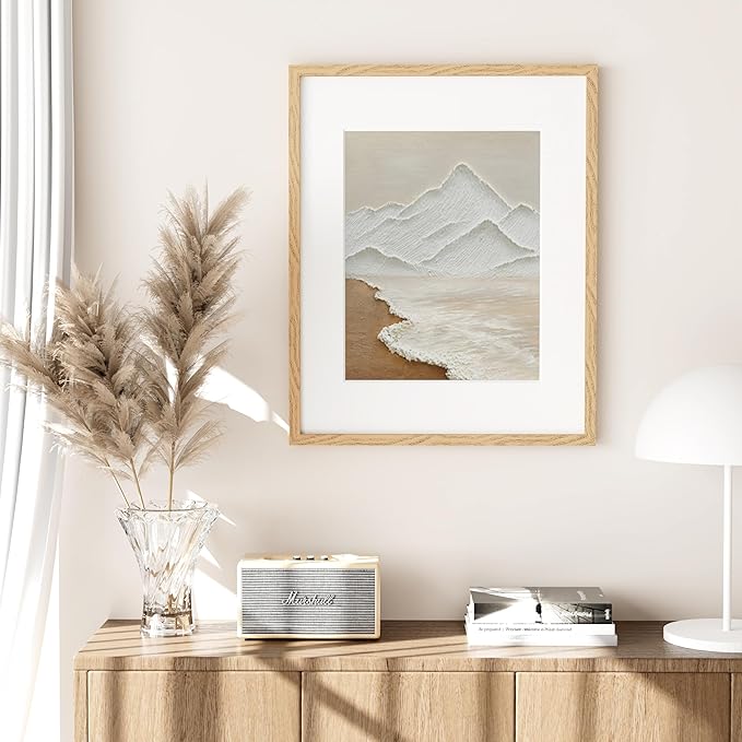 Vittanly 16x20 Picture Frame for Wall, Plexiglass, Displays Poster 11x14 with Mat or 16x20 without Mat, PVC Frame Material, Horizontal or Vertical Hanging, 1 Pack, Natural