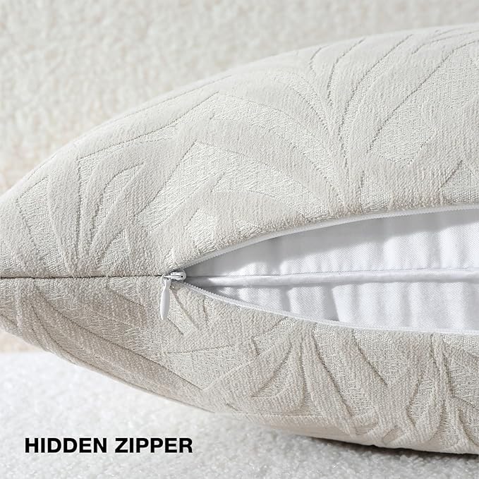 FUTEI Beige Decorative Throw Pillow Covers 12x20 Inch Set of 2,Soft Chenille Phoenix Tail Leaf Textured Pillow Case,Modern Home Decor for Couch Bed Living Room