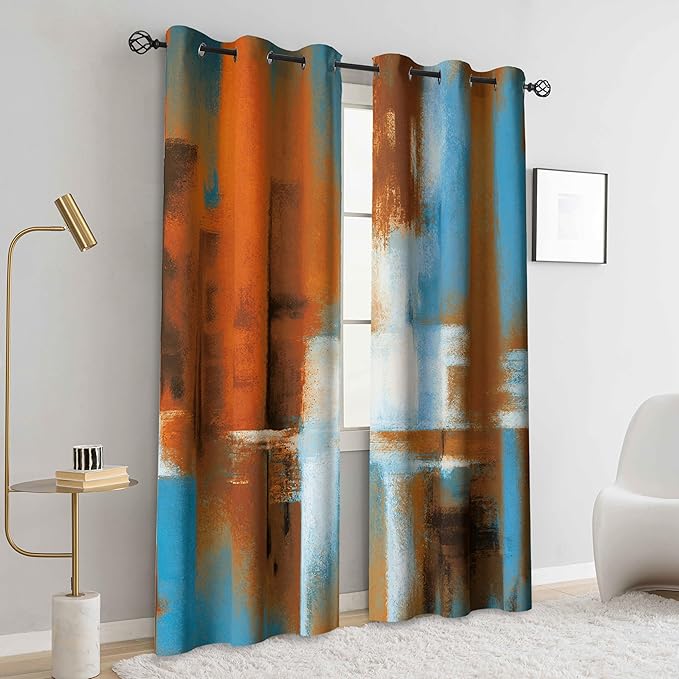 Asuexpect Rust Curtains 2 Panels Abstract Curtain Room Darkening Grommet Window Treatments Modern Decorative for Bedroom Living Room, 42x84 Inches