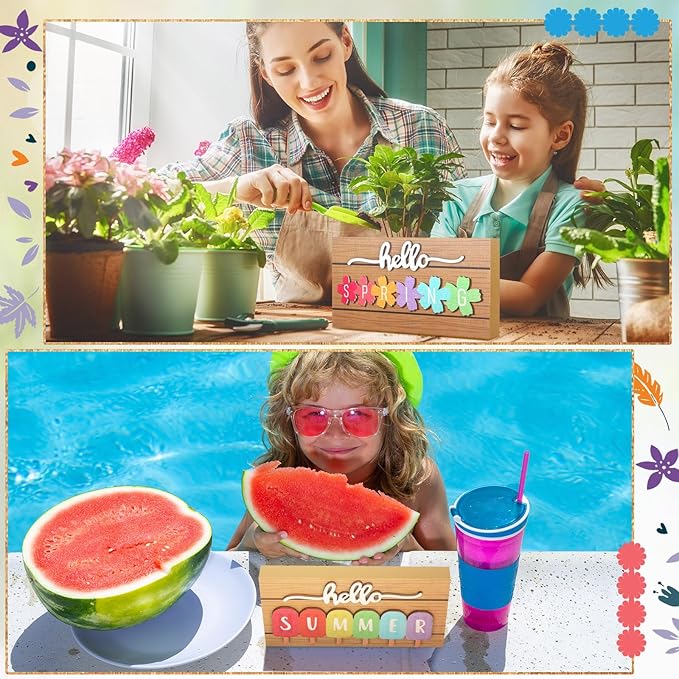 Roowest 5 Pcs Hello Fall Sign Interchangeable Seasonal Sign Spring Summer Winter Tiered Tray Decor 5.9 x 3 Inch Wooden 4 Seasons Farmhouse Table Centerpiece Decoration for Home Shelf Office(Simple)