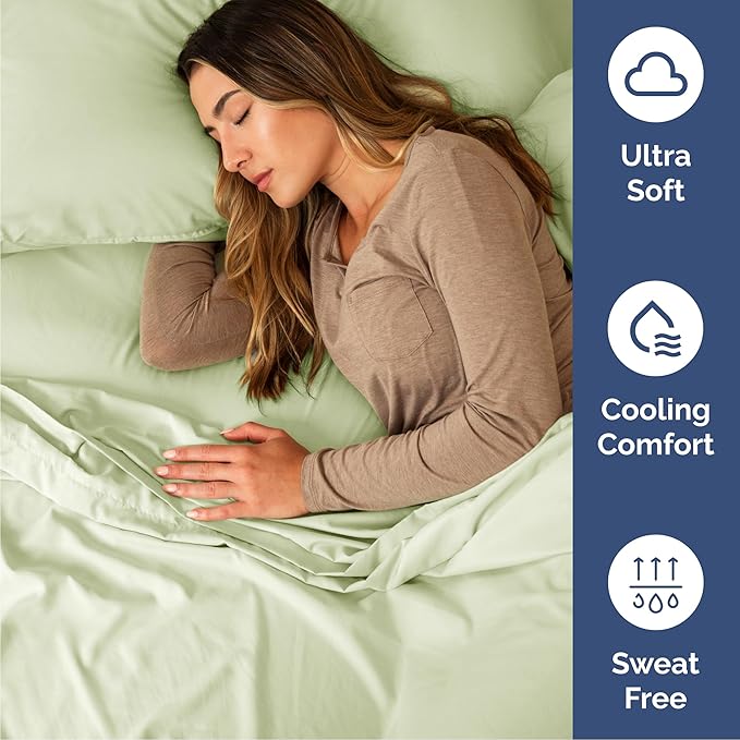 Queen Size 4 Piece Sheet Set - Comfy Breathable & Cooling Bed Sheets Set - Hotel Luxury Bedding for Women, Men, Kids, Teens, Boys & Girls - Deep Pockets and Wrinkle Free - Oeko-Tex - Light Sage Green