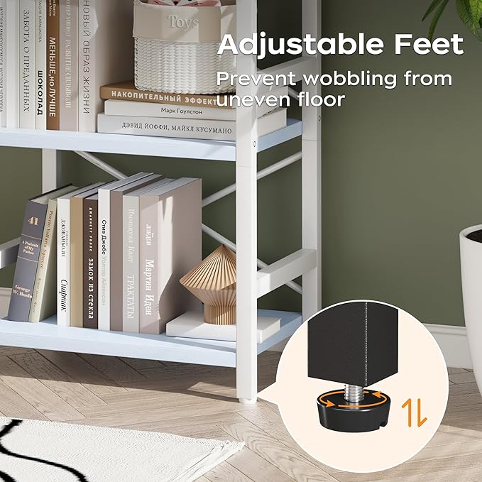 Homeiju Bookshelf, 3 Tier Industrial Bookcase, Metal Small Bookcase, Rustic Etagere Book Shelf Storage Organizer for Living Room, Bedroom, and Home Office(Blue) Patent Pending D29873033