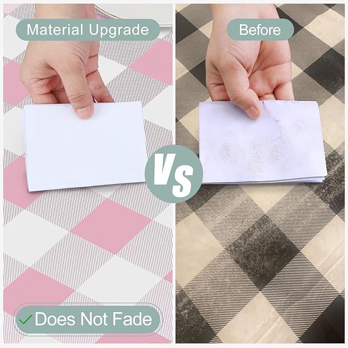 misaya Rectangle Waterproof Vinyl Table Cloth, Buffalo Flannel Backed Tablecloth, Wipeable Plastic Table Cover for Dinner, Kitchen, Outdoor (60" x 84", Pink and White)