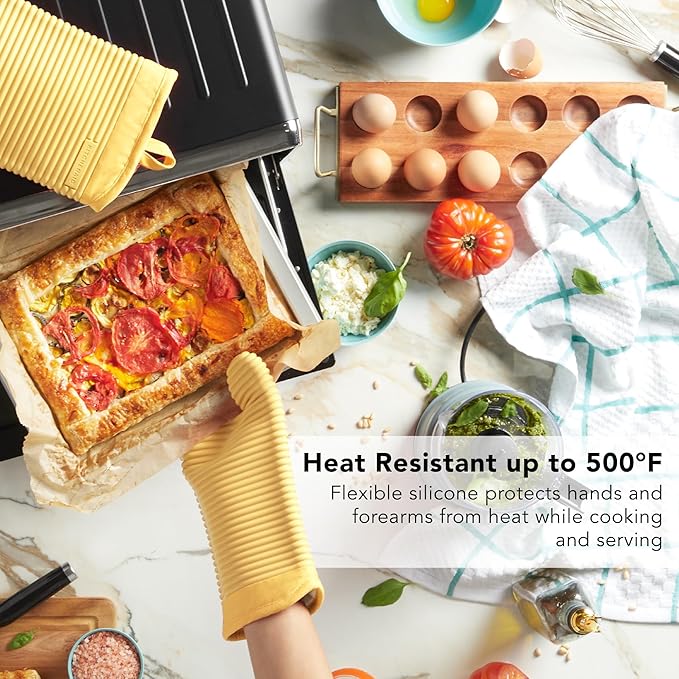 KITCHENAID Ribbed Soft Silicone Oven Mitt 2-Pack Set, 7.5"x13", Butter Yellow