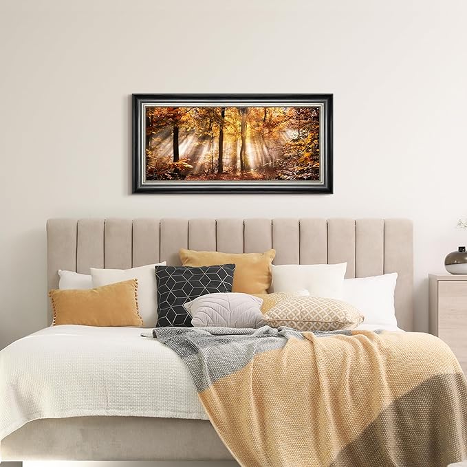 Framed Birch Tree Canvas Wall Art: Nature Forest Print Painting Autumn Landscape Artwork for Living Room Bedroom