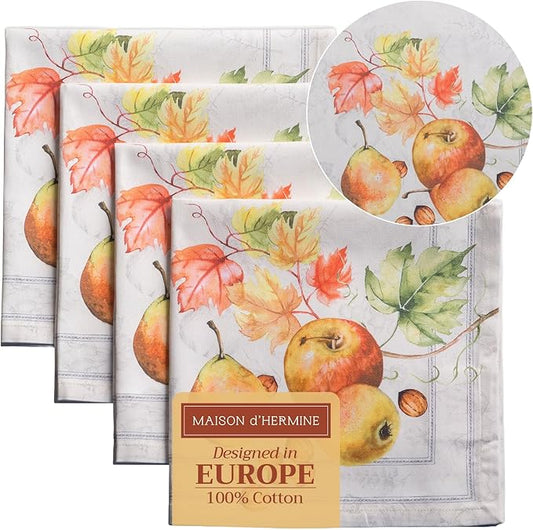 Maison d' Hermine Cloth Napkins Set of 4 100% Cotton Everyday Reusable Square Napkins Cloth Washable, Dinner, Party, Wedding, Restaurant (Fruit D'Hiver, 20" x 20")