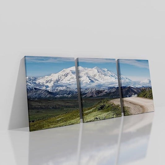 Landscape Canvas Wall Art Mountain Winter Snowscape Blue Sky Posters Print Modern HD Nature Picture Painting Artwork for Home Bedroom Bathroom Office Wall Decoration Ready to Hang [36''Wx 16''H]