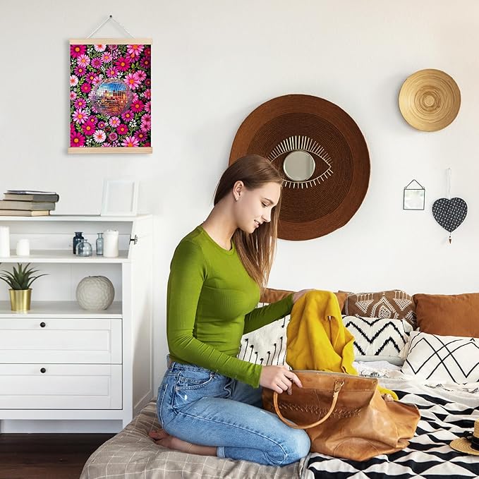 Hot Pink Flower Wall Art, 12x16 Inch, Rectangular, Framed (Wooden), Vertical, Wall Mount, Indoor, 1 Count