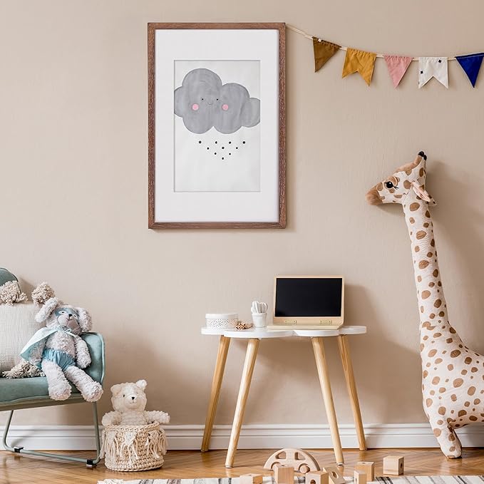 Fun Memories 11x17 Picture Frame, Natural Solid Oak Wood Frame 11 x 17 with Tempered Glass, 11''x17'' Matted for 8x12 Picture, Minimalist Wooden by Poster Art Walnut