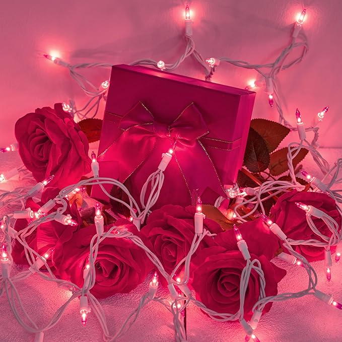 Joiedomi Christmas String Lights Indoor,200(2×100) Mini Pink Light,42.8 FT Lighting Decor for Dorm Classroom Bedroom Holiday Wedding Party Garland Birthday Festival,White Wire