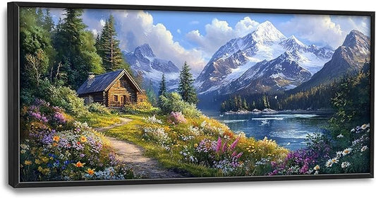Mountain Wall Art for Living Room, Large Landscape Canvas Wall Decor, Nature Pictures Framed Painting, Landscape Tree Artwork for Bedroom Office Home Decor 60L'' × 30W''