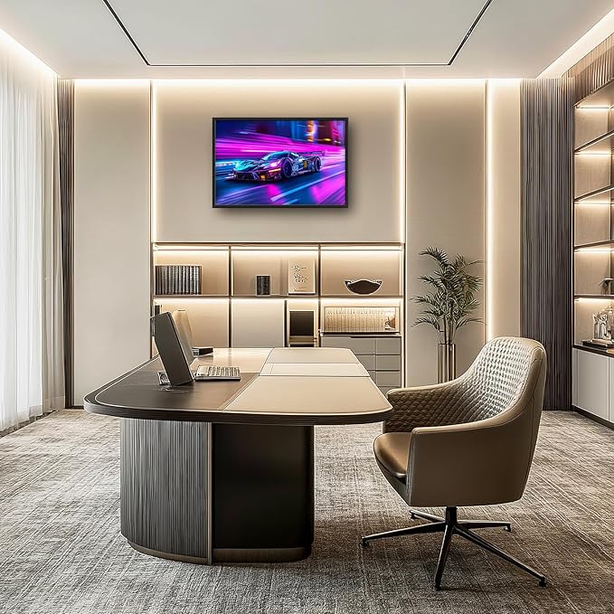 Flintis Large Racing Car Framed Wall Art Neon Race Supercar Pictures Wall Decor Abstract Colorful Car Canvas Painting Print Artworks Decor Framed for Living Room Bathroom Master Bedroom 36L X 24W