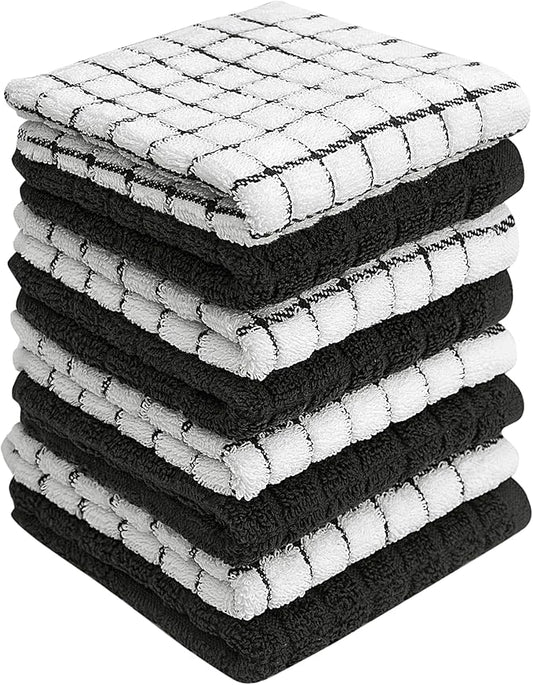 Bumble Dish Cloths (8 Pack) - 100% Cotton Dish Rags & Kitchen Washcloths for Washing Dishes | 12" x 12" | 405 GSM | Black