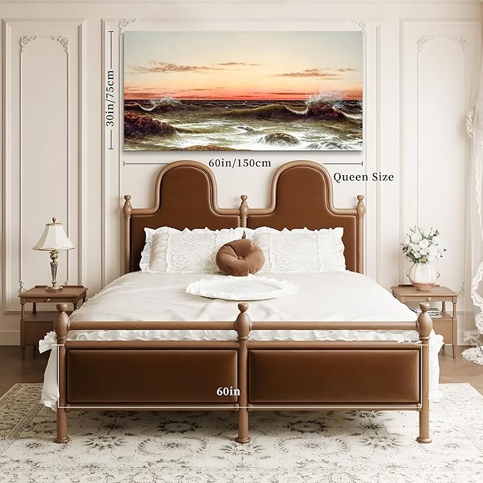 crmotu Large Wall Art for Living Room, Ocean Sunset Vintage Decor Painting, Coastal Landscape Canvas Art Prints, Retro Nautical Scenic Artwork, Beach Wave Pictures Wall Decor Bedroom Office 30"X60"