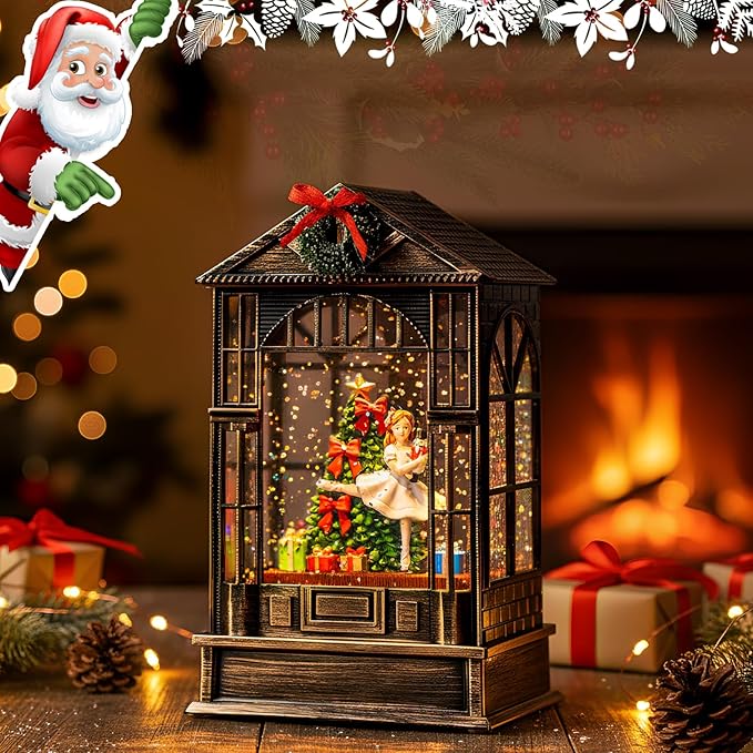 Christmas Snow Globe, Lighted Christmas Tree Clara &Nutcracker Scene, Musical Snow Water Lantern Swirling Glittering Holiday Decoration and Gift for Family Children or Friends