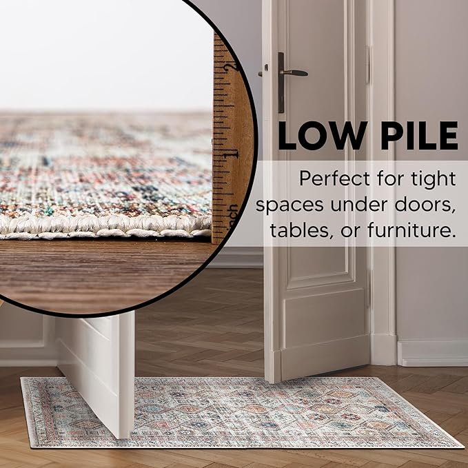 Keen Home Design 2x3 Rug - Machine Washable Entry Rug with Non-Slip Backing, Ideal for Enteryway, Kitchen, Bathroom, Laundry Room - Vintage, Easy Clean, Durable, Low Pile Rug - (2' x 3')