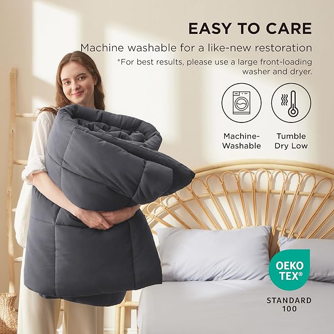 Bedsure Comforter Duvet Insert - Quilted Comforters Queen Size, All Season Duvet, GentleSoft Down Alternative Bedding, with 8 Tabs, Gifts for Women/Men, Grey, Queen 88 x 88 Inches