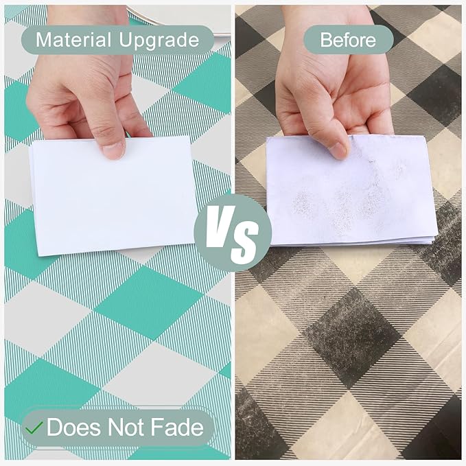 misaya Rectangle Waterproof Vinyl Table Cloth, Buffalo Flannel Backed Tablecloth, Wipeable Plastic Table Cover for Dinner, Kitchen, Outdoor (60" x 102", Teal and White)