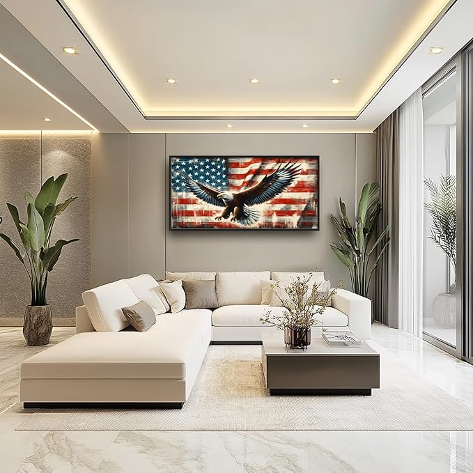Flintis Large Bald Eagle Wall Art Eagle American flag Pictures Wall Decor Abstract Animal Canvas Painting Print Artwork Decoration Framed for Living Room Bathroom Master Bedroom Office 60L x 30W