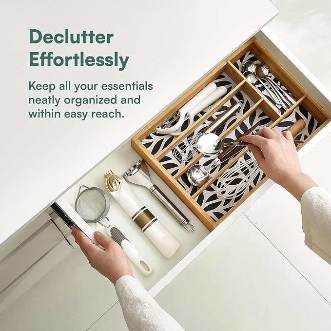 Kitchen Drawer Organizer - Silverware & Utensil Organizer, 5-Slot, Geometric Print