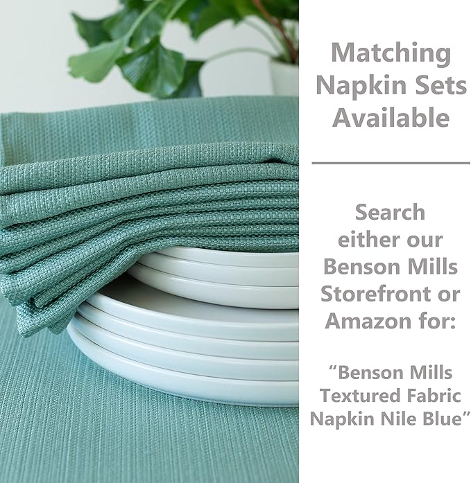 Benson Mills Cameron Textured Fabric Table Cloth, for Everyday Home Dining, Parties, Weddings & Spring Holiday Tablecloths (60" x 104" Rectangular, Nile Blue)