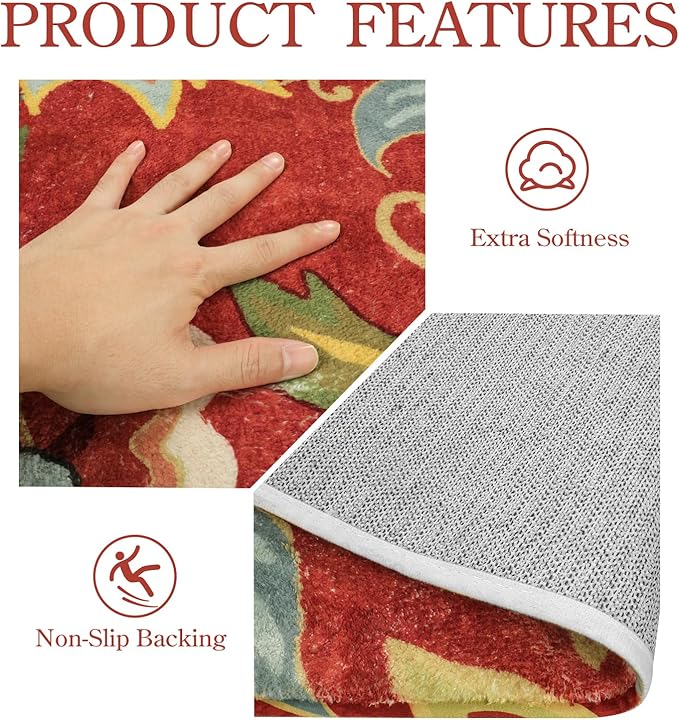 Lahome Red Floral 4x6 Washable Area Rugs - Christmas Rug Throw Soft Rug for Bedroom Non-Slip Rugs for Living Room, Paisley Print Fall Carpet Rug for Dinning Room Entryway Kitchen Office (4'x6', Red)