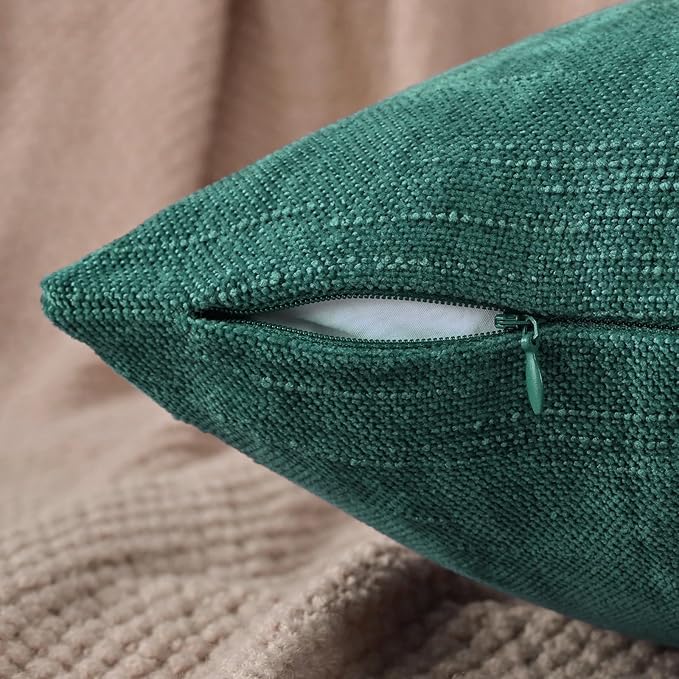 Set of 4 Soft Textured Decorative Throw Pillow Covers 18x18 Inch Cozy Farmhouse Cushion Cover Square Accent Pillow Cases for Bed Couch Sofa Living Room, Dark Teal