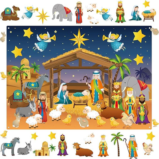 Christmas Nativity Scene Felt Story Board 3.4FT Christmas Felt Story Board Birth of Jesus Crafts Kit Xmas Religious Wall Decor Ornaments for Holiday Xmas Church Sunday School (35,Nativity)
