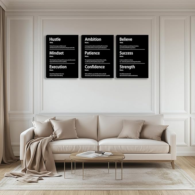 Motivational Wall Decor Paintings Inspirational Office Wall Decor Posters Prints 3 Pieces Bedroom Decor Living Room Office Canvas Picture Wall Painting Home Decoration Framed Artwork (60" Wx28 H)