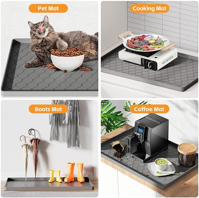 Silicone Under Sink Mat 28" x 19", Kitchen Essentials and Gadgets, Shelf Liner and Cabinet Protector, Home Organizers and Storage, Waterproof Bathroom Tray