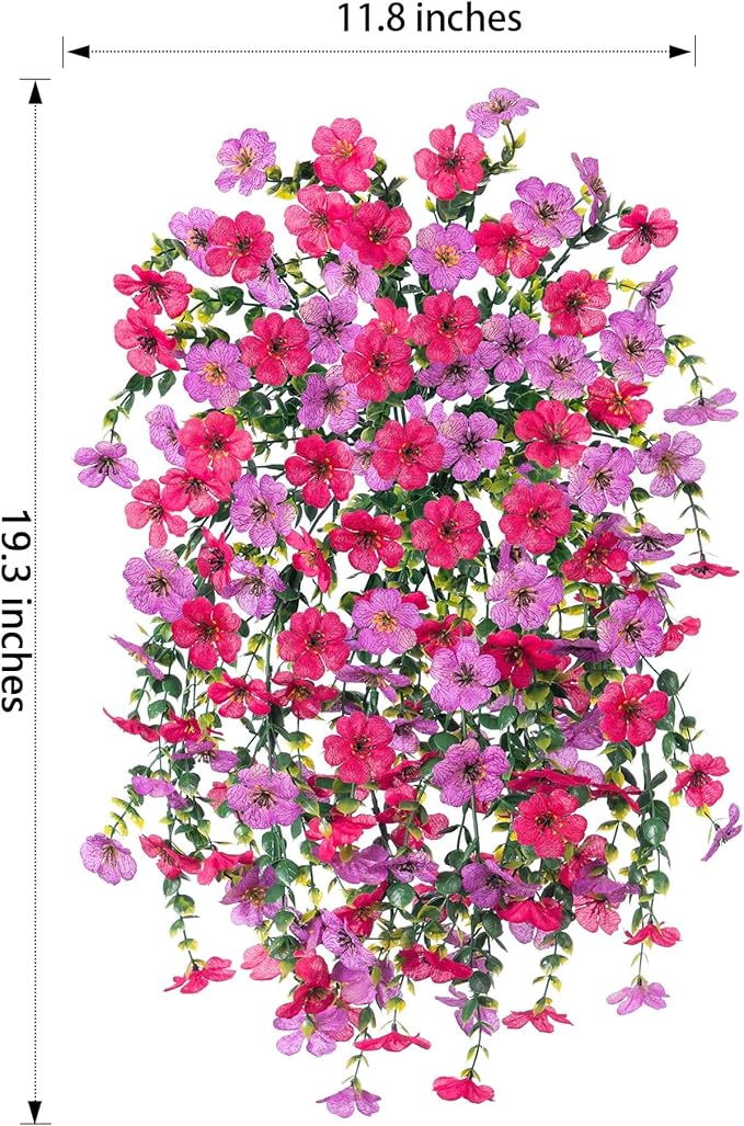 HyeFlora Artificial Flowers for Outdoors Fake Hanging Decoration, 2Pcs Purple and Hotpink Spring Decor, Realistic Plants, UV & Fading Resistant Silk Flower for Porch Patio Balcony Planter Yard