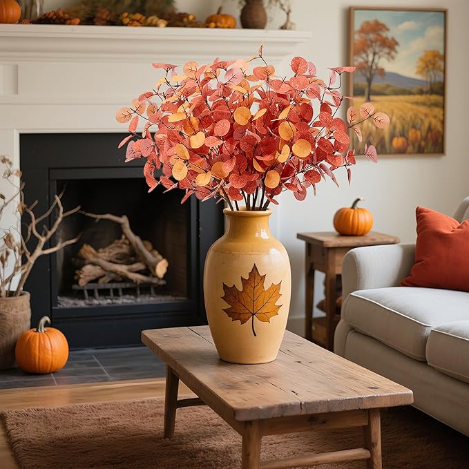 SITUMEIZI 6 Pcs Fall Stems Eucalyptus Artificial Tall Fall Flowers with Eucalyptus Leaves Autumn Decorations for Office and Home Fall Halloween Thanksgiving Table Centerpiece Floral Arrangement Decor
