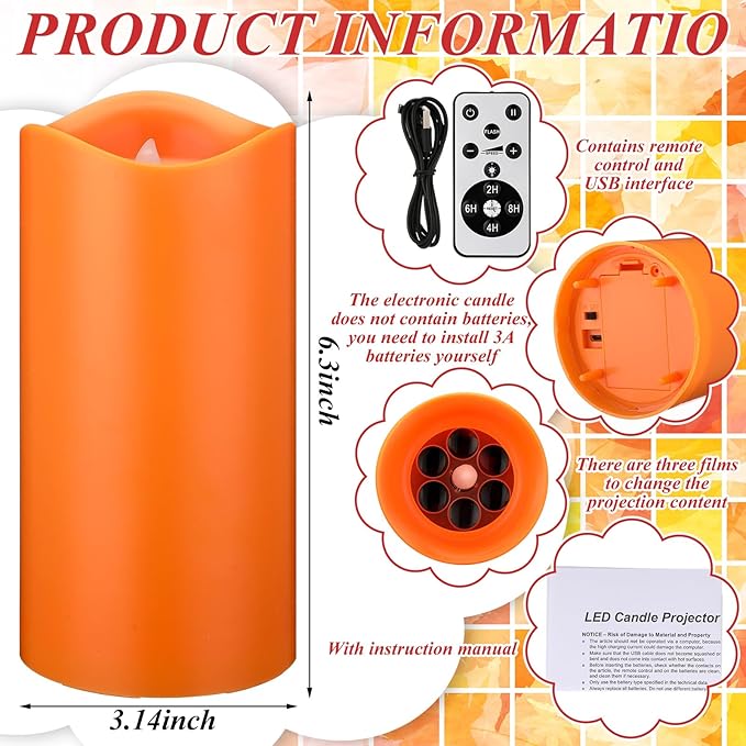 Fall Maple Leaf Flameless Candles Projector Lights Autumn LED Candle Night Light with Remote and Timer Battery Operated Electric Gifts for Fall Wedding Thanksgiving Harvest Halloween Decor