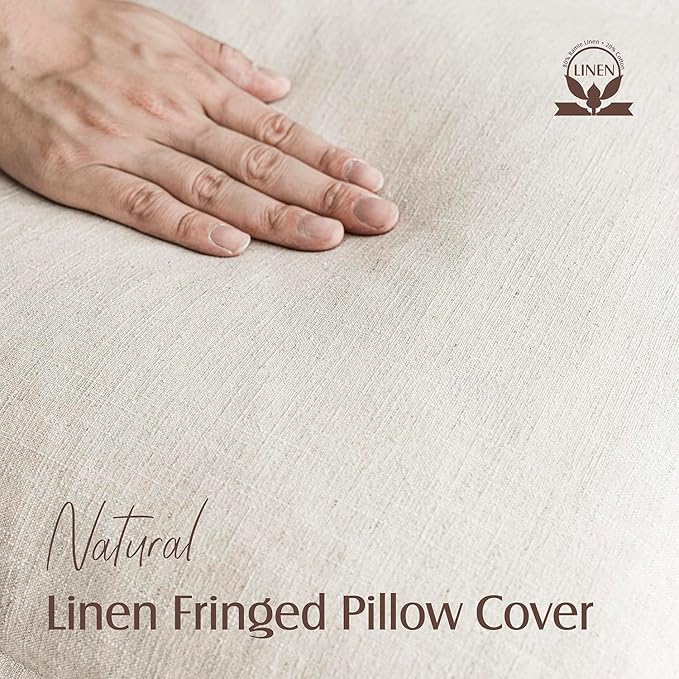 Foindtower Set of 2 Decorative Linen Fringe Throw Pillow Covers Boho Farmhouse Cushion Cover with Tassels Accent Pillowcase for Couch Bed Sofa Living Room Home Bedroom Decor, 12×24 Inch, Natural Beige