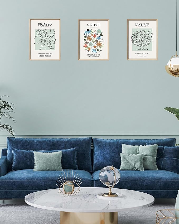 Framed Wall Art,Picasso and Matisse Wood Vintage Wall Decor,12x16in Cotton Pattern Canvas Poster,Picasso The Three Dancers for Living Room,Set of 3