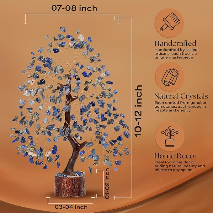 Lapis Lazuli Stone Money Tree | Tree of Life | Energy Healing Stones | Feng Shui Bonsai | Reiki Crystal Healing | Good Luck | Chakra Tree | Spiritual | Crystal Gifts | Office Home Decor
