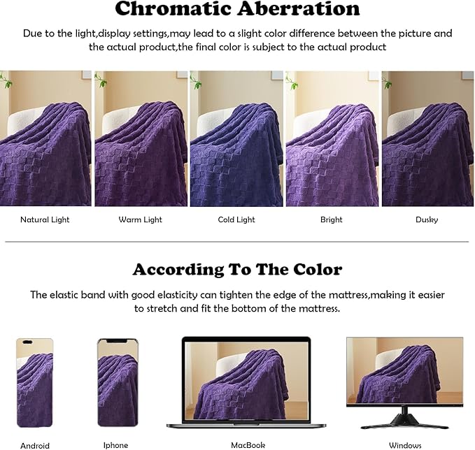 NEWCOSPLAY Super Soft Twin Blanket Purple Premium Silky Flannel Fleece 3D Checkered Lightweight Bed Blanket All Season Use (Purple Checkered, Twin(60"x80"))