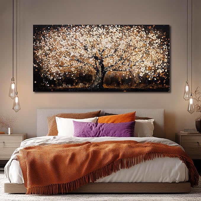 Plant Pictures Wall Art Flower Tree Painting Large Artwork Gold Hanging Decor 29"x58" Wall Decorations for Living Room Kitchen Art Posters