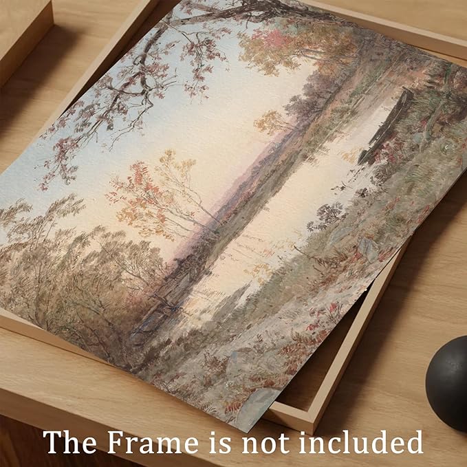 uniro Vintage Wall Art, Farmhouse Wall Decor Fall Pond Wall Painting Canvas Prints Autumn Landscape Oil Painting, Neutral French Country Wall Decor, Vintage Art Pictures for Bedroom Bathroom Kitchen Decor( 8" x 10"-UNFRAMED)