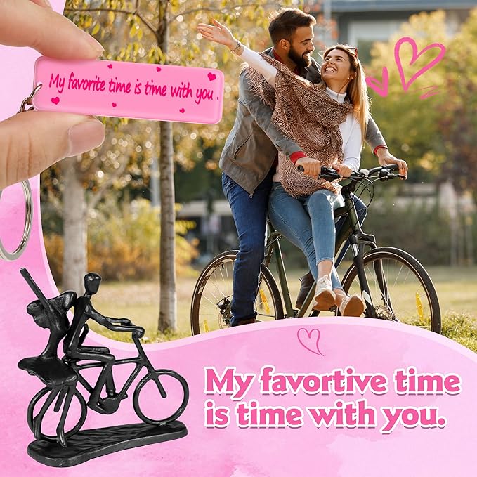 Romantic Couple & Cool Bike Statue Cast Iron Sculpture Decor, Wedding Anniversary Love Gifts for Couple Women Men Wife Husband Girlfriend Boyfriend, Birthday Gifts for Her Him